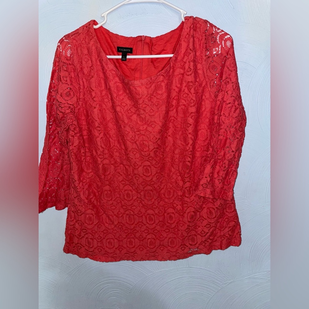 Women’s Large Talbots Coral Pink Lace Top